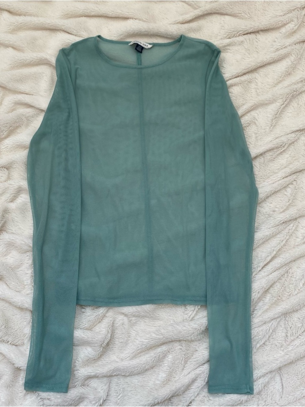 NWOT American Eagle Mini Mesh Long-Sleeve Tee Green Rush Sz S - Picture 2 of 5